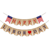 Burlap Happy Labor Day Banner Mantel Fireplace Supplies Bunting Garland Decoration