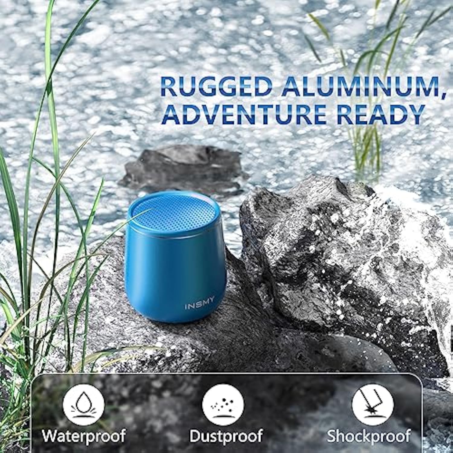 Small Bluetooth Speaker, Waterproof Mini Portable Wireless Speaker, Punchy Bass Rich Audio Stereo Pairing, Handheld Pocket Size, Built In Mic For Hiking Gift Laptop Tablet (Blue)