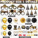 136 Pcs Black Gold Happy New Year 2026 Party Decoration Set