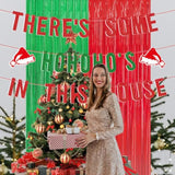Christmas In July Decorations, Funny Merry Xmas Banner Clearance There'S Some Hohohos In This House Garland With Red Green Fringe Curtains Holiday Party Supplies Birthday Gifts For Women Men