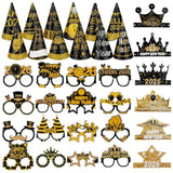 34pcs New Year 2026 Party Supplies Black Gold Hats Glasses and Accessories