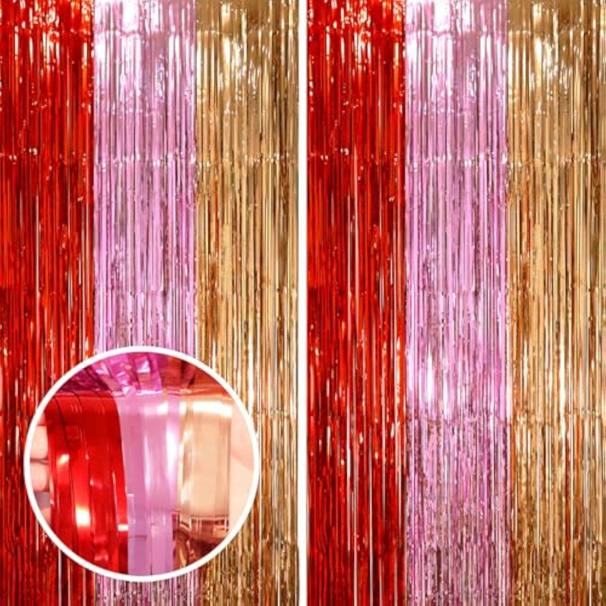 2 Pack Valentine Foil Fringe Backdrop Curtains, Tinsel Streamers Party Decorations, Fringe Backdrop, Door Shimmer For Valentine Or Birthday Party