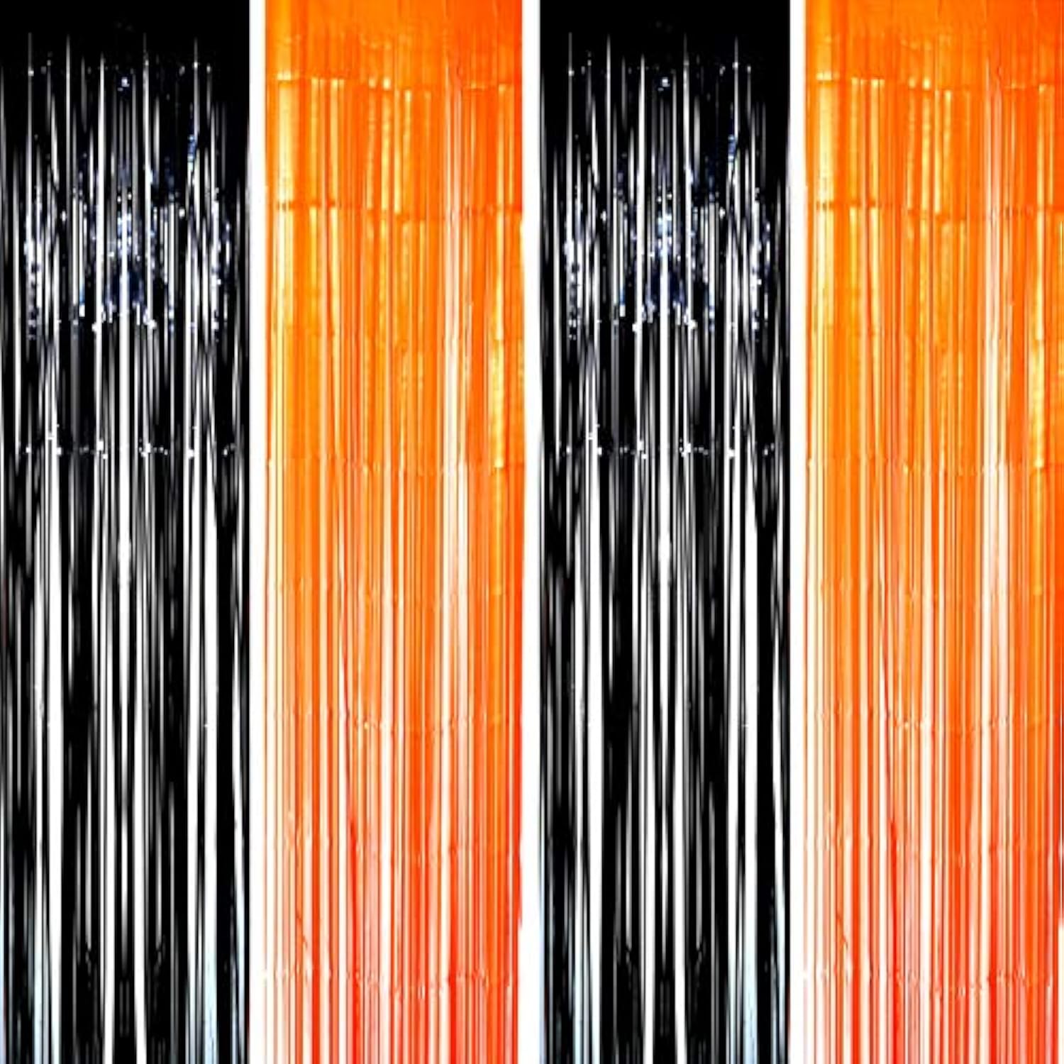 Black Orange Party Tinsel Foil Fringe Curtains - Halloween Construction 1St Birthday Baby Shower Graduation Wedding Party Streamers Photo Booth Props Backdrops Decorations