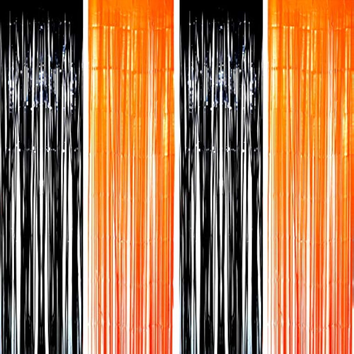 Black Orange Party Tinsel Foil Fringe Curtains - Halloween Construction 1St Birthday Baby Shower Graduation Wedding Party Streamers Photo Booth Props Backdrops Decorations