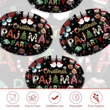 50Pcs Christmas Pajama Oval Paper Plates 10" X 12" Large Disposable Heavy Duty Black Merry Xmas Tree Santa Sweater Plates Funny Christmas Platters For Happy Winter Birthday Holiday Party Decorations