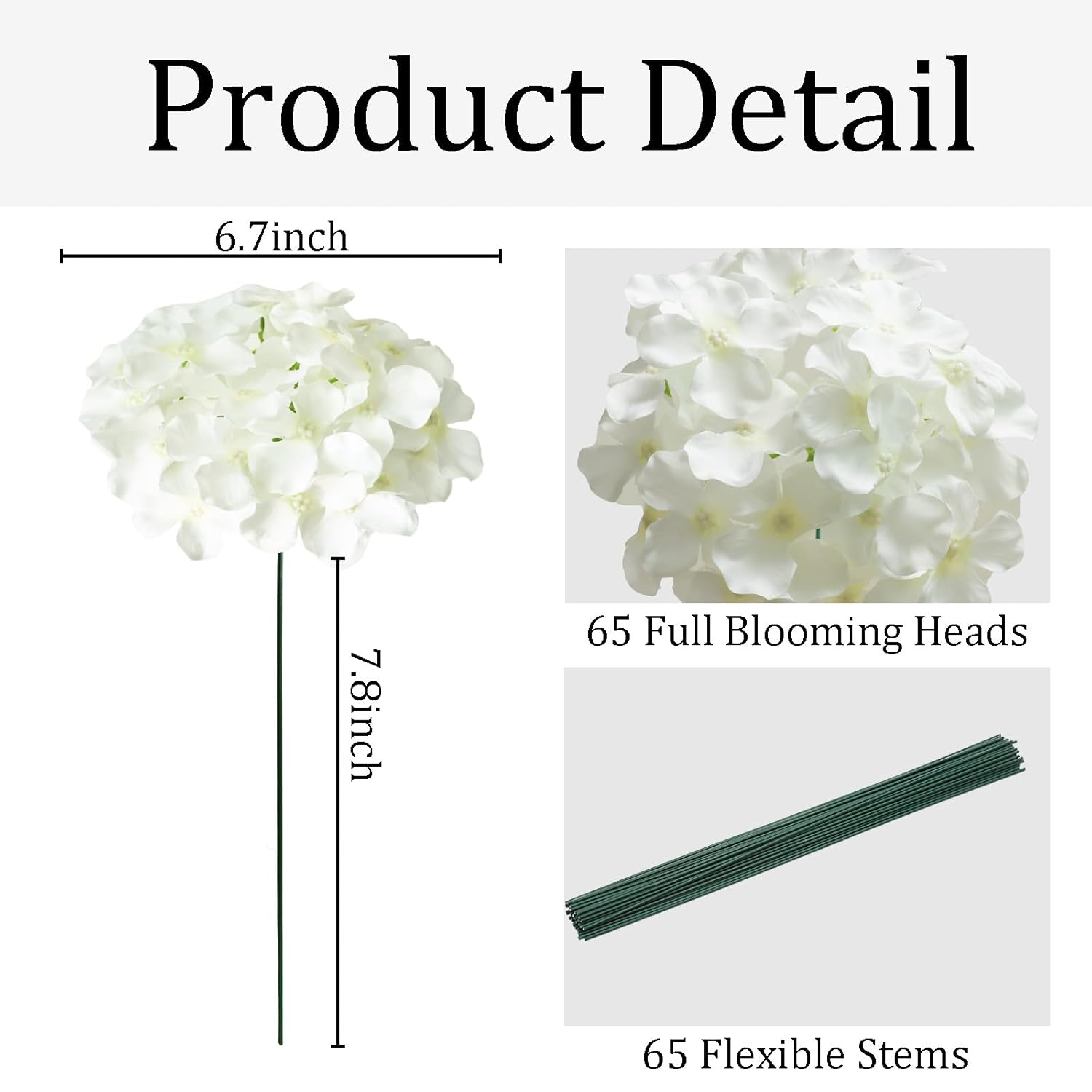 65Pcs White Hydrangea Artificial Flowers Bulk?Realistic Silk Fake Flowers With Stems?Faux Hydrangea Flowers For Wedding Home Decor Centerpieces Living Room Garden Party Baby Shower Decoration
