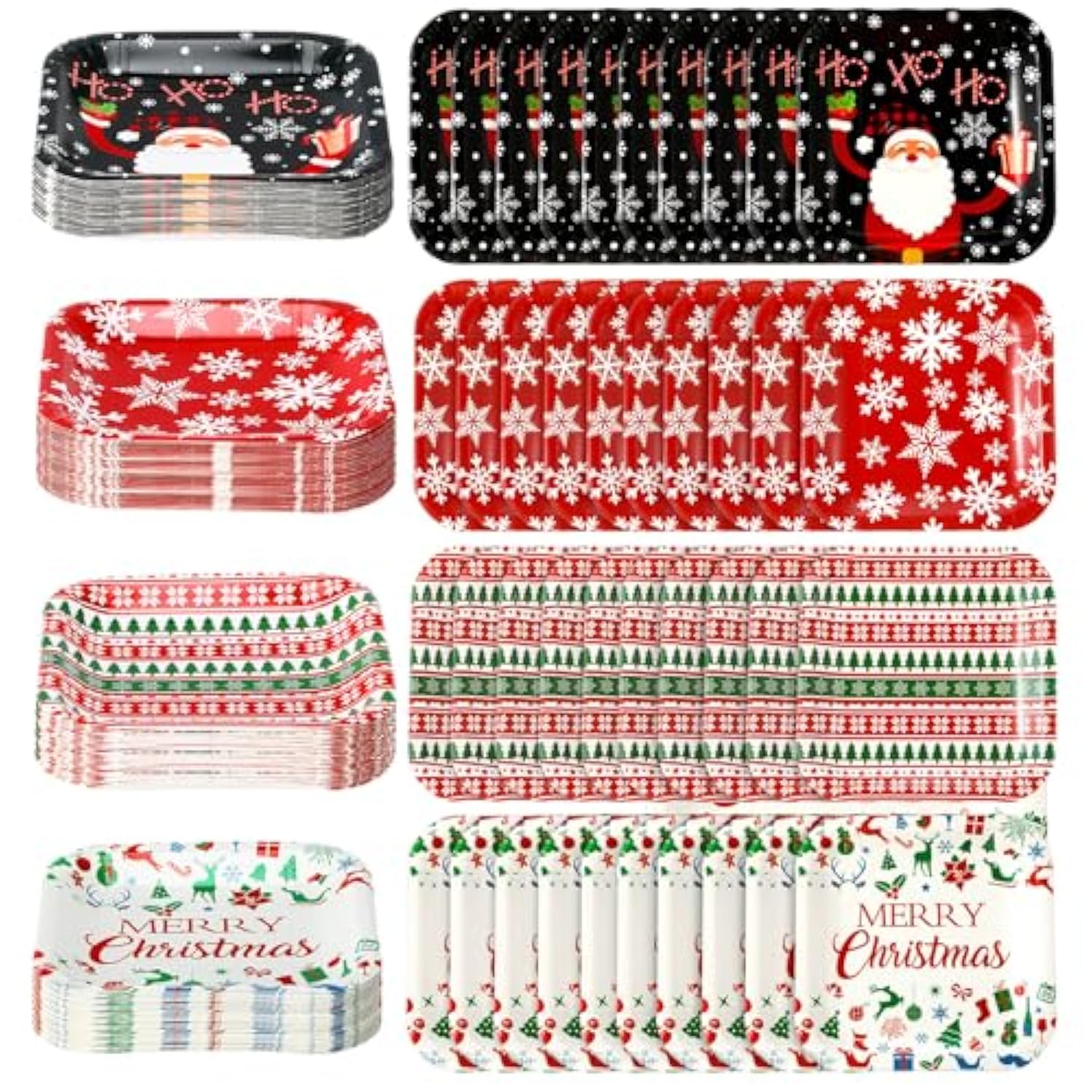 80 Pcs 7Inch Christmas Dessert Plates Christmas Disposable Plates Santa Xmas Square Dinner Plates For Merry Christmas Holiday Party Supplies, 4 Styles