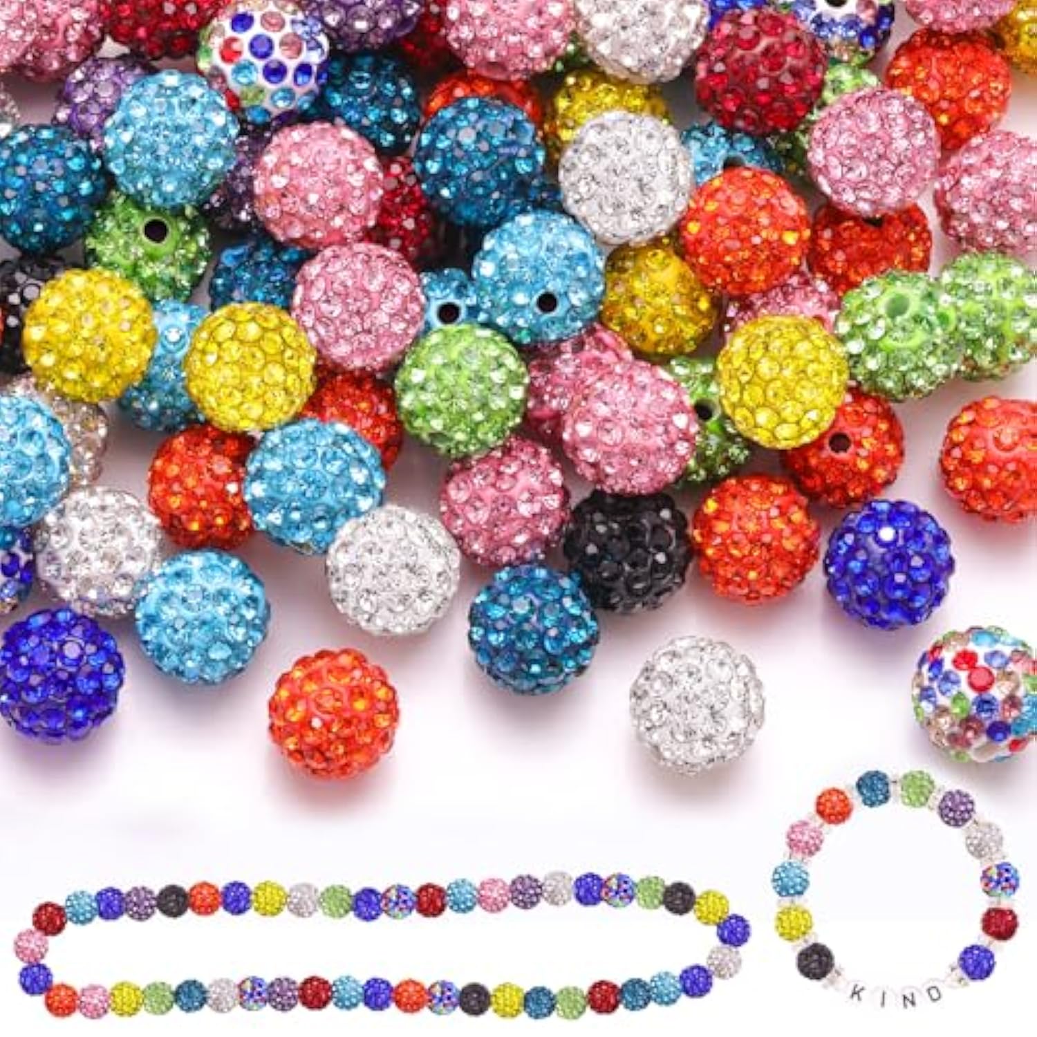 120PCS 10mm Rhinestone Shamballa Beads in 12 Colors for DIY Jewelry Making