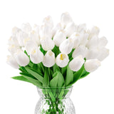 30Pcs Fake Tulips Artificial Flowers With Stems Faux Tulips Bouquet Real Touch Flower For Wedding Home Kitchen Spring Easter Mother'S Day Floral Arrangement Decor (White)