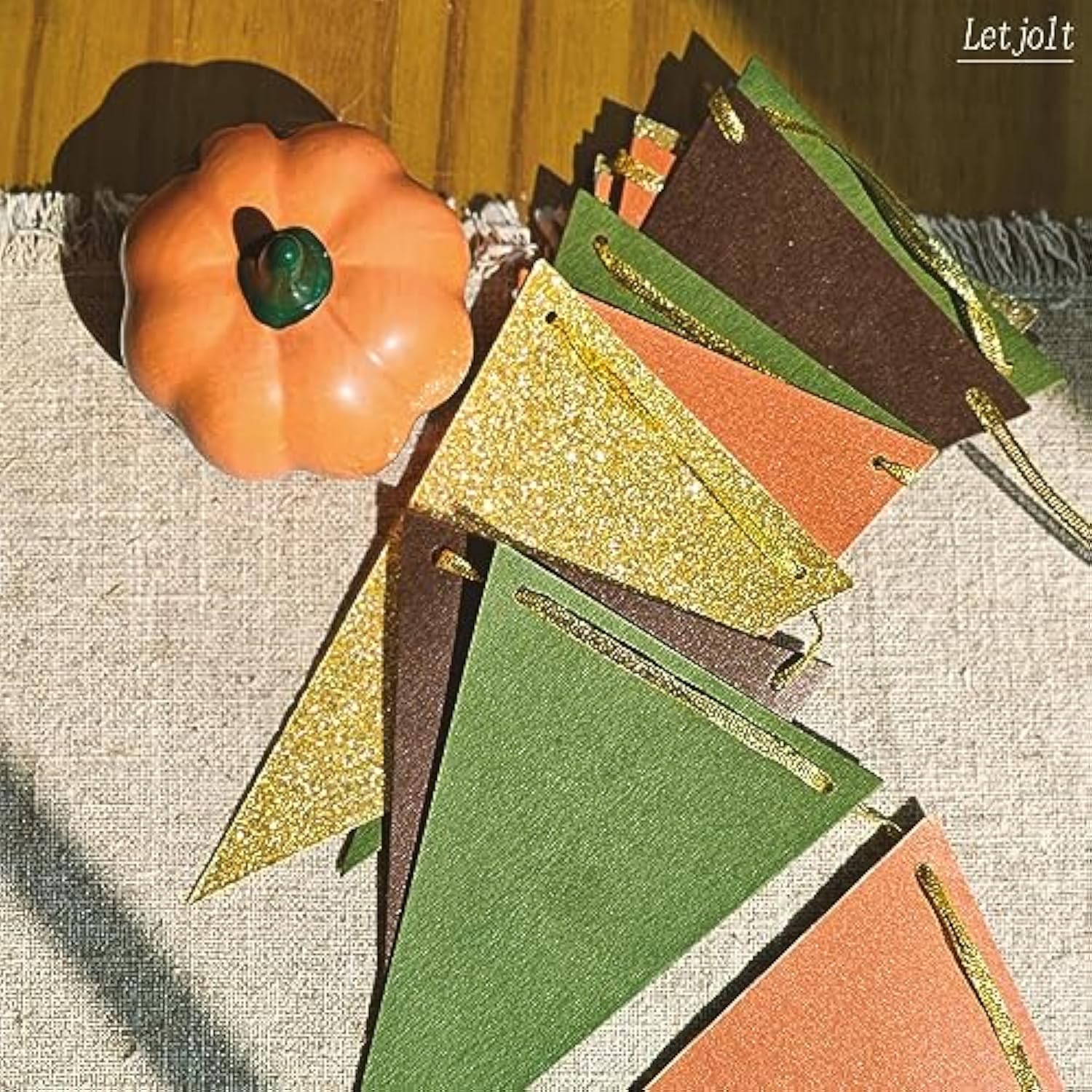 Triangle Banner Party Decoration, Golden Brown Green Paper Bunting Flags 15 Pcs 10ft