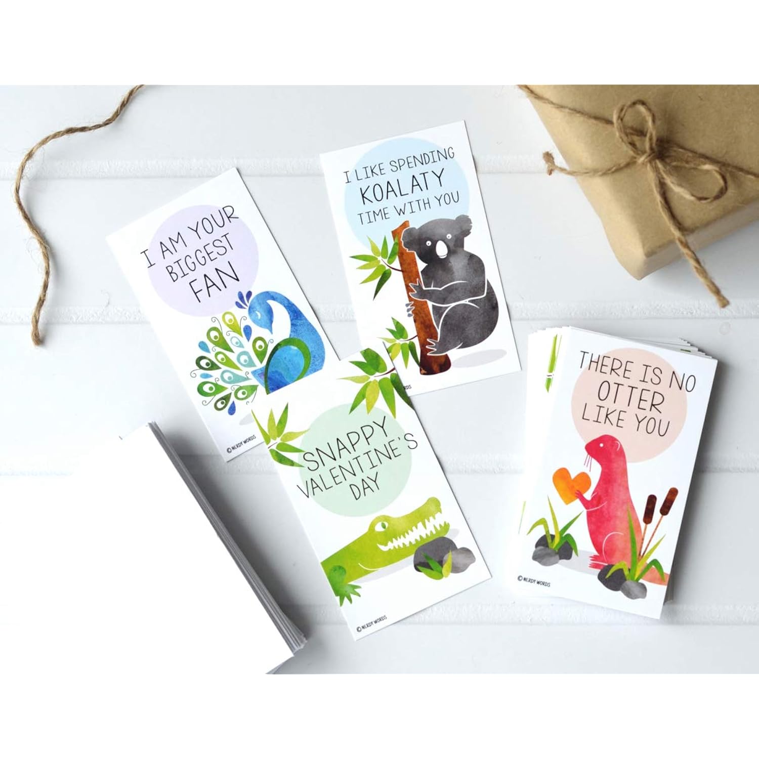 Mini Crocodile Otter Koala Peacock Valentines (Wallet-Sized Cards With Tiny Envelopes) For Valentine'S Day (Set Of 24)