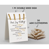 Don'T Say Baby Sign, Baby Shower Clothespin Game, Includes A 5X7 Standing Sign And 50 Mini Natural Clothespins - 036…