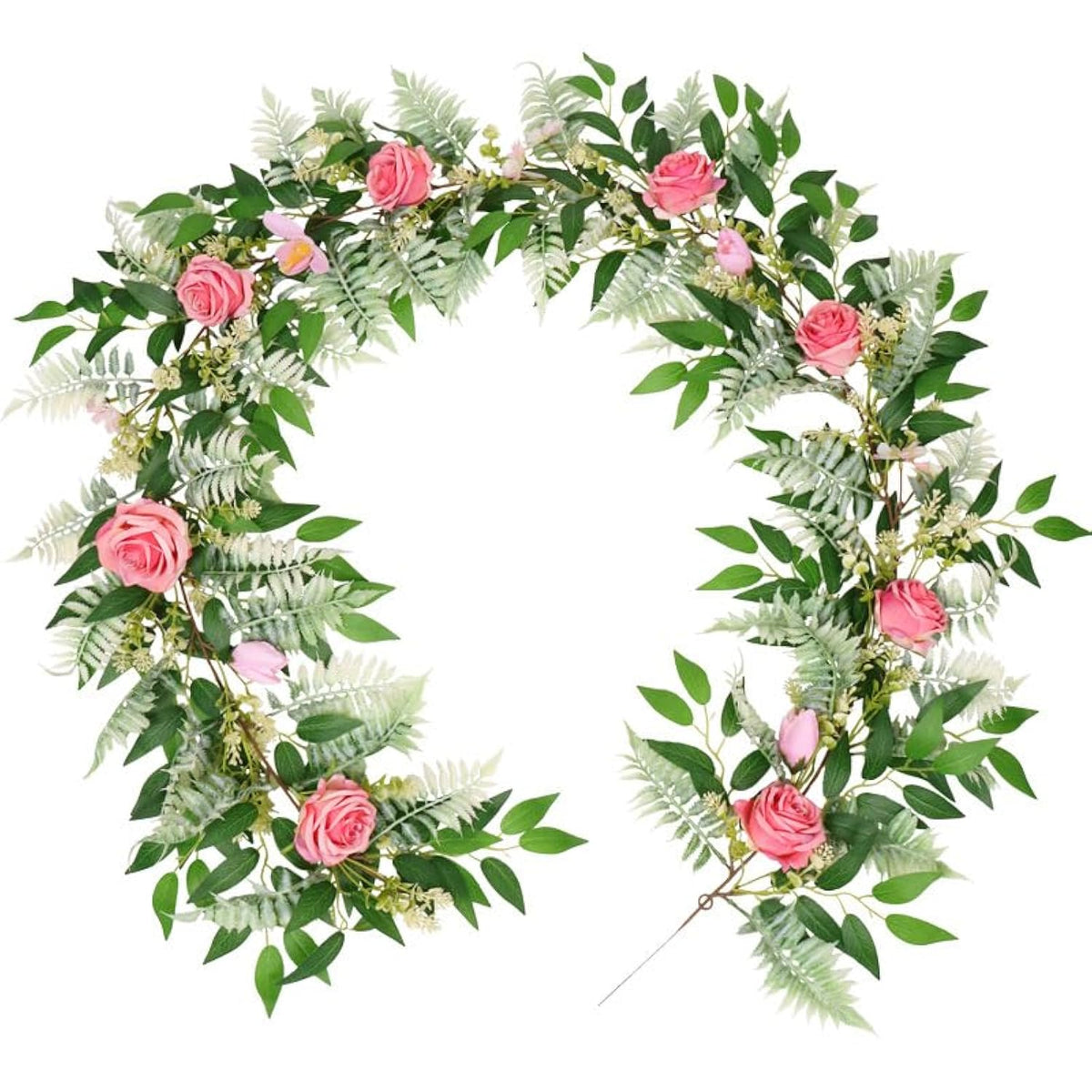Rose Garland With Flowers, Artificial Fake Flower Greenery Spring Garland For Baby Shower Wedding Mantle Table Centerpiece Spring Decor Vine Decor, Floral Wreath (Pink Rose)