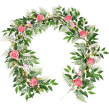 Rose Garland With Flowers, Artificial Fake Flower Greenery Spring Garland For Baby Shower Wedding Mantle Table Centerpiece Spring Decor Vine Decor, Floral Wreath (Pink Rose)