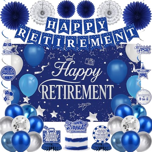 Blue Retirement Party Decorations for Women, Blue Happy Retired