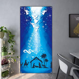 Birth Of Jesus Door Cover Christmas Night Manger Nativity Scene Door Banner Large Religious Christmas Backdrop Decoration Manger Scene Religious Blue Banner Jesus Nativity Backdrop 6.6 X 3.0 Ft