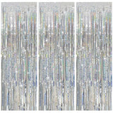 3Pack Silver Foil Fringe Backdrop Curtains, Tinsel Streamers for Parties & Events