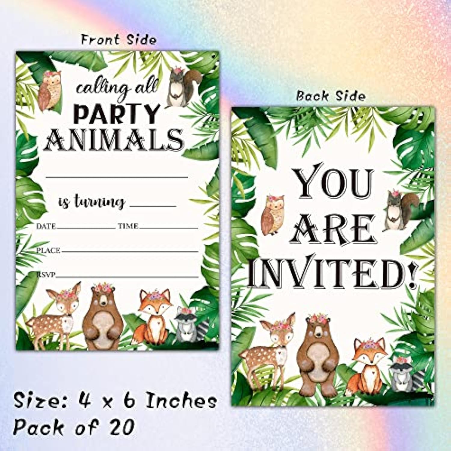 Woodland Birthday Invitations With Envelopes - Safari Party Invitation Card For Boys/Girls - Forest Animal Themed Fill-In Invites Cards - Jungle Party Supplies Decorations (20 Pack)-18