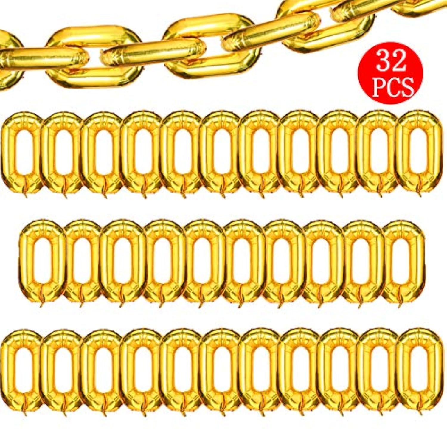 Foil Chain Balloons Jumbo Chain Balloons For 80S 90S Party Decorations Giant Balloon Chain Balloons Gold (Gold, 16 Inch)