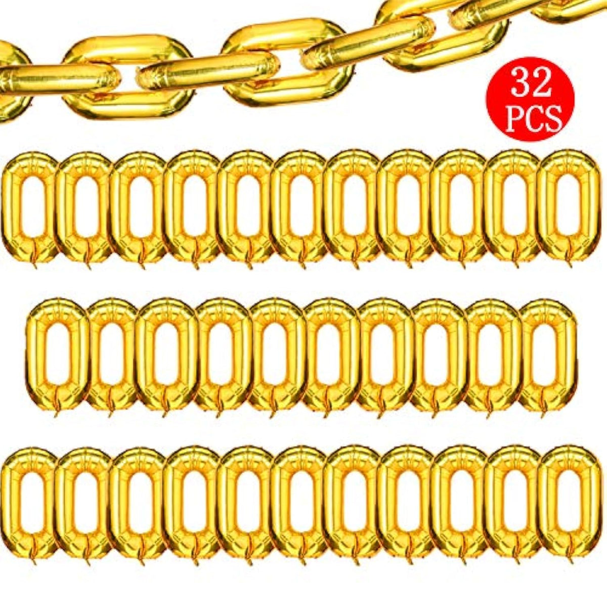 Foil Chain Balloons Jumbo Chain Balloons For 80S 90S Party Decorations Giant Balloon Chain Balloons Gold (Gold, 16 Inch)