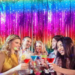 Sparkly Rainbow Gradient Tinsel Foil Fringe Curtain Metallic Streamers For Birthday Party Decorations Wedding Graduation Baby Shower Bachelorette Photo Booth Props 2 Packs