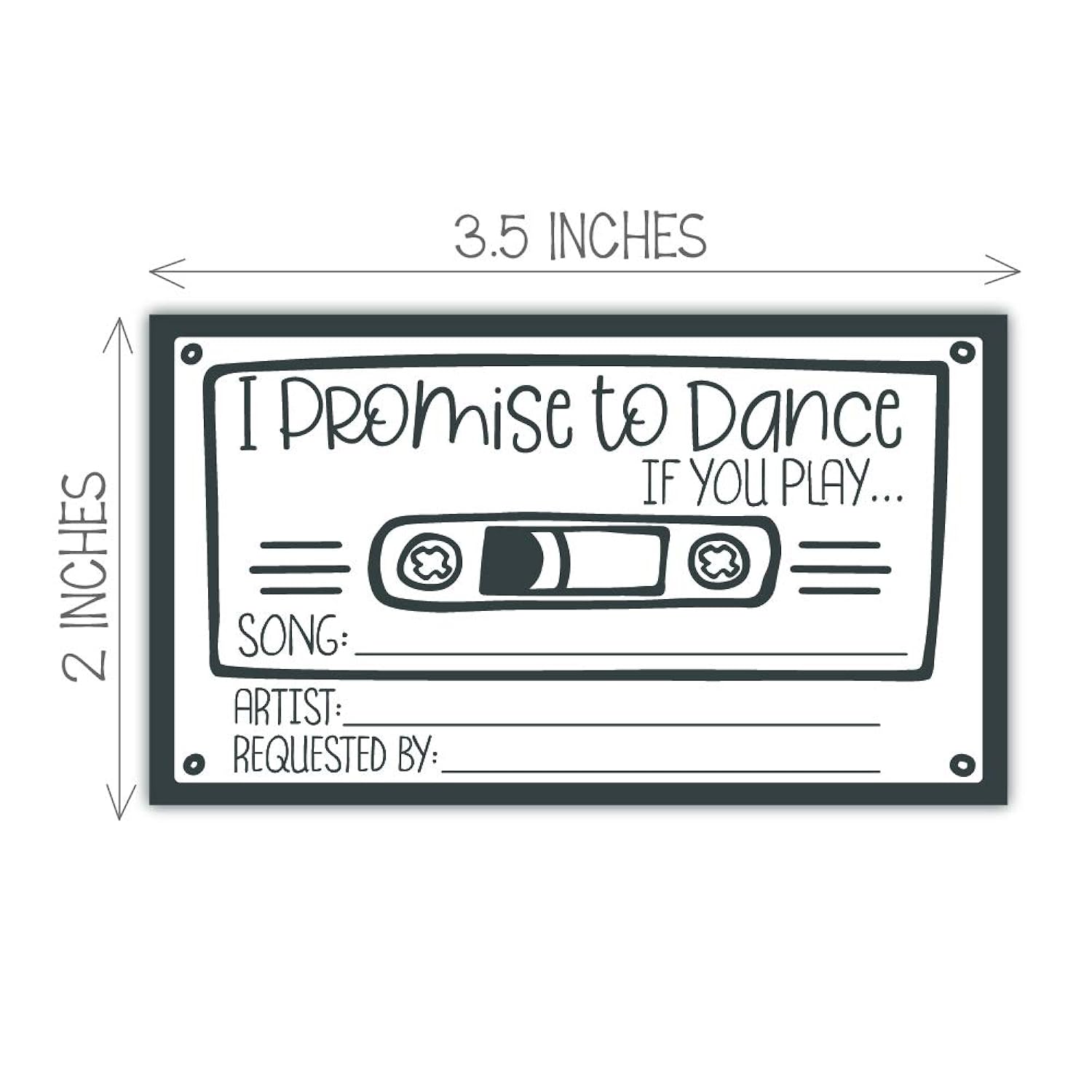 50 Retro Cassette Promise To Dance Cards - Song Request Cards For Wedding - Music Suggestion Tickets