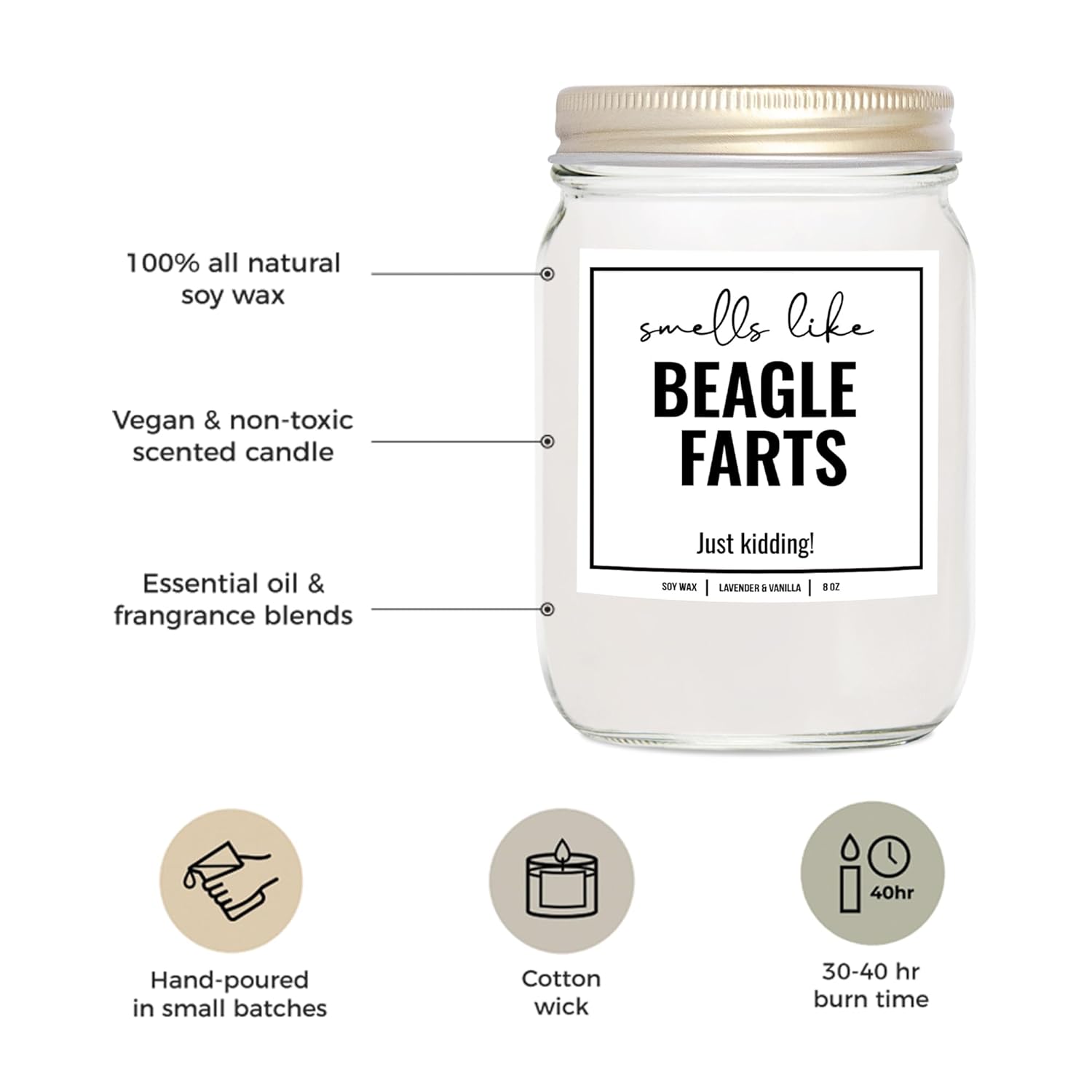 You Nique Designs Smells Like Beagle Farts Soy Candle 8Oz - Dog Farts Candle Gifts For Beagle Lovers - Beagle Gifts For Women, Men - Beagle Dad, Dog Mom Presents (Lavender & Vanilla)