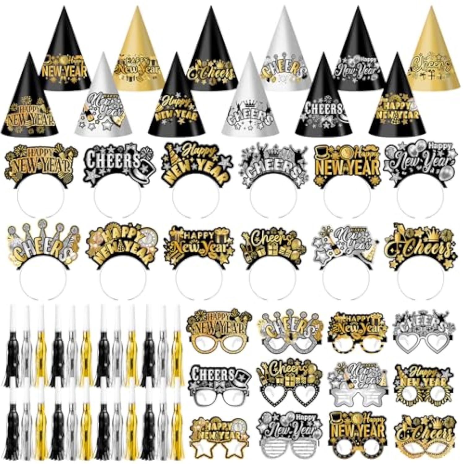 96pcs New Year 2026 Party Favors with Hats, Glasses & Noise Makers