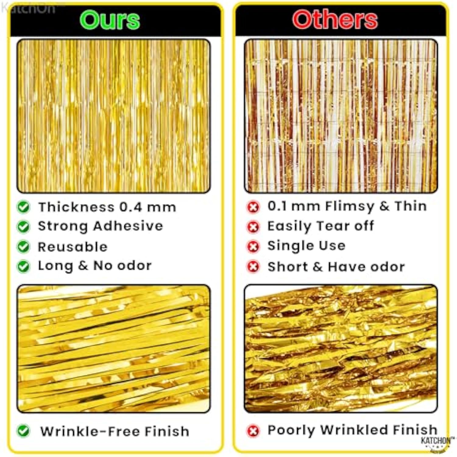2-Pack Gold Foil Fringe Curtains for 50th Birthday and Party Decorations
