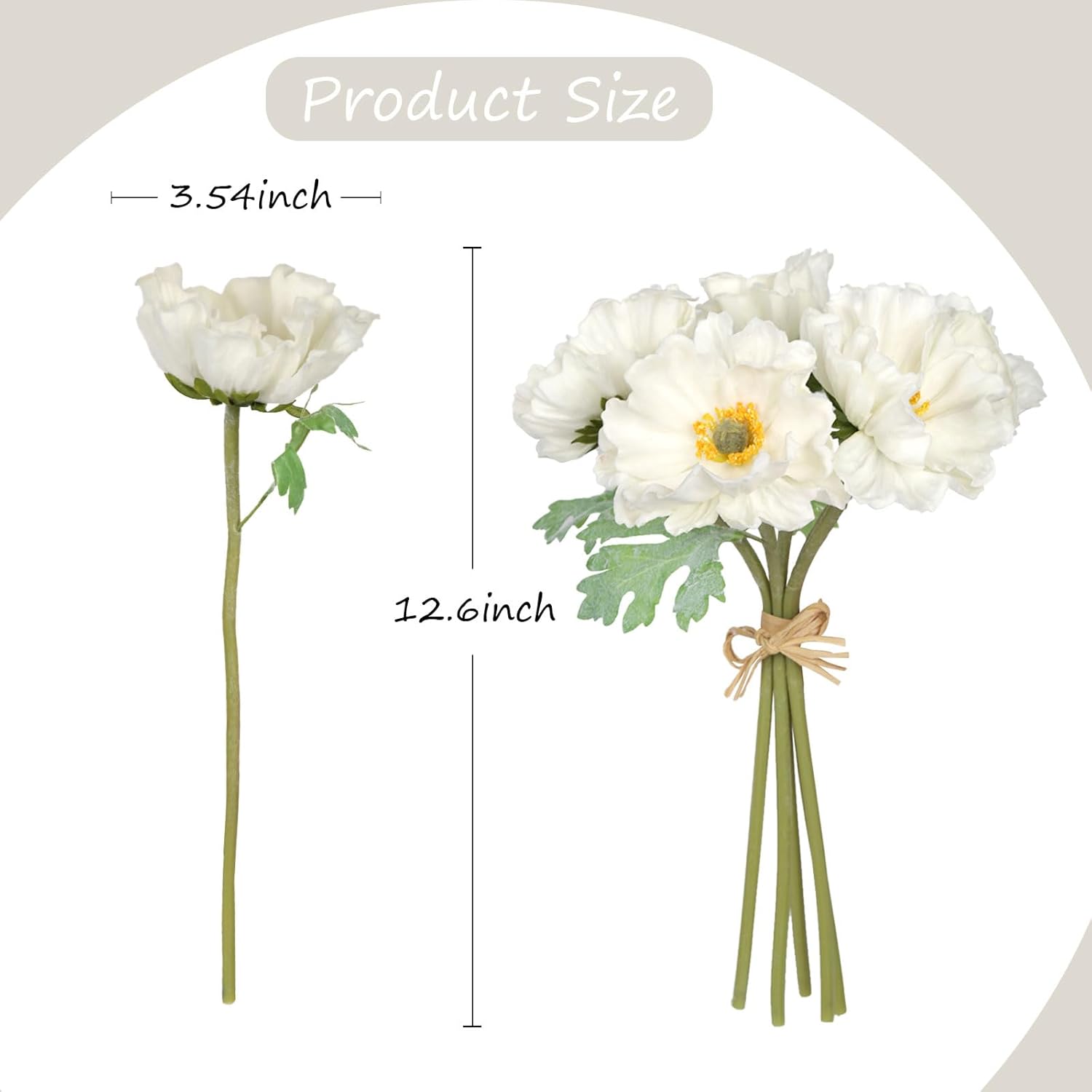 White Poppy Flowers Artificial 2 Bouquets Fake Poppies 10Pcs Real Touch Faux Poppy Flowers Stems For Wedding Party Office Home Decor(White)