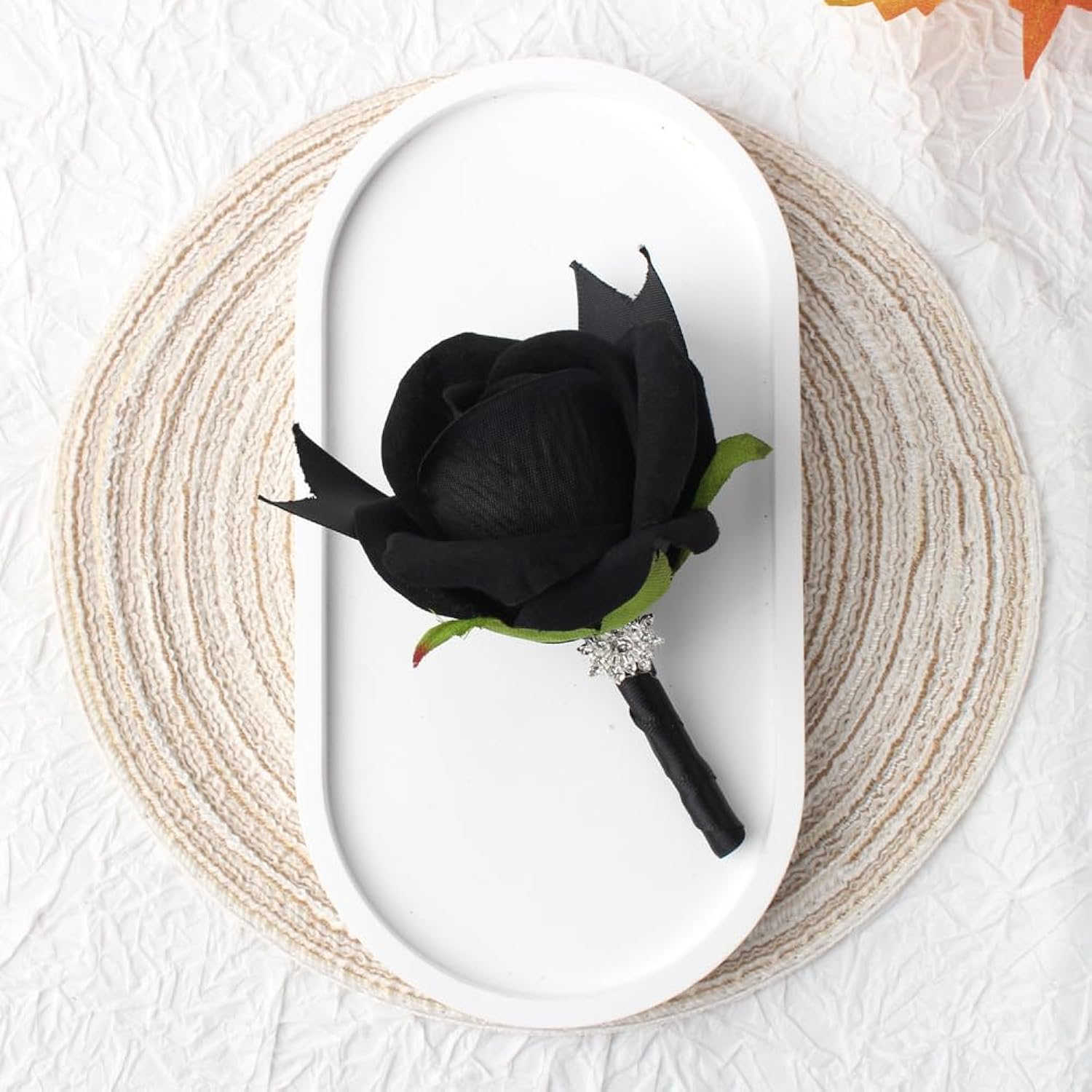 Black Rose Wrist Corsage And Boutonniere Set Rose Corsage Wristlet For Wedding Prom Party Homecoming Decoration Set Of 2 (Black)