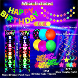 Glow In The Dark Birthday Party Decorations With Neon Balloons Garland, Porch Sign Let'S Glow Crazy - Party Supplies And Decor