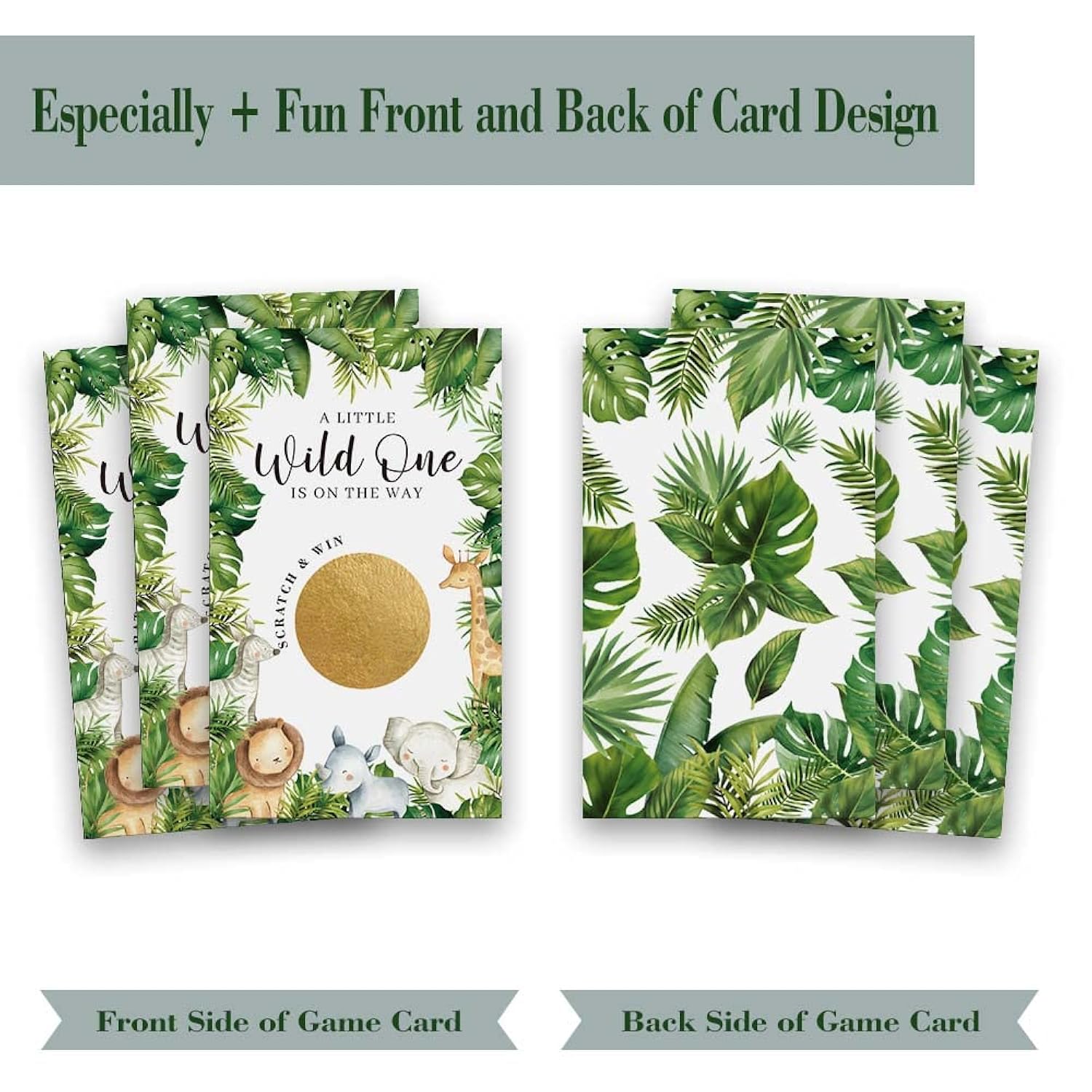 50 Pack Shower Scratch Off Game, Forest Animal Green Baby Shower Birthday Lucky Draw Card, A Little Wild One On The Way