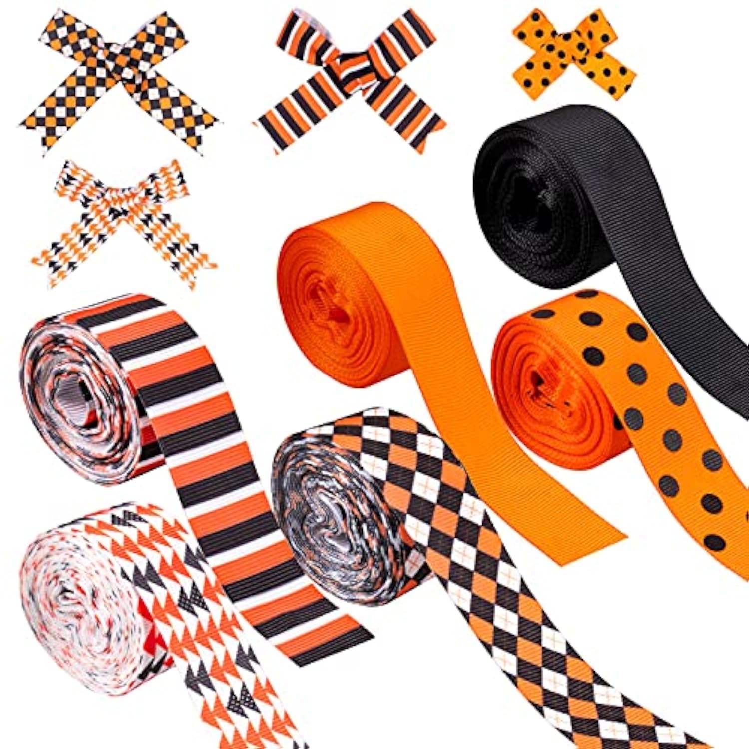 6 Roll Halloween Grosgrain Ribbon Geometric Dot Gift Wrapping Ribbon 3
