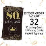 Black Gold 80Th Birthday Party Scratch Off Game Cards?32 Pcs?Cheers To 80 Years Party Supplies Happy 80Th Birthday Party Scratch Cards Activity For Birthday Raffle Tickets Kids Adults