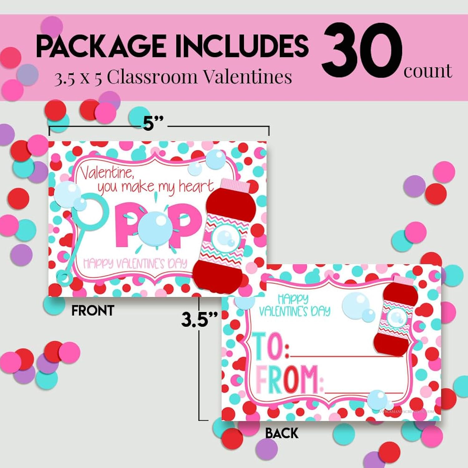 You Make My Heart Pop Bubble Themed Valentine'S Day Cards For Kids To Give To Friends & Classmates, Thirty (30) 3.5" X 5" Fill In Cards (Without Envelopes) By Amandacreation