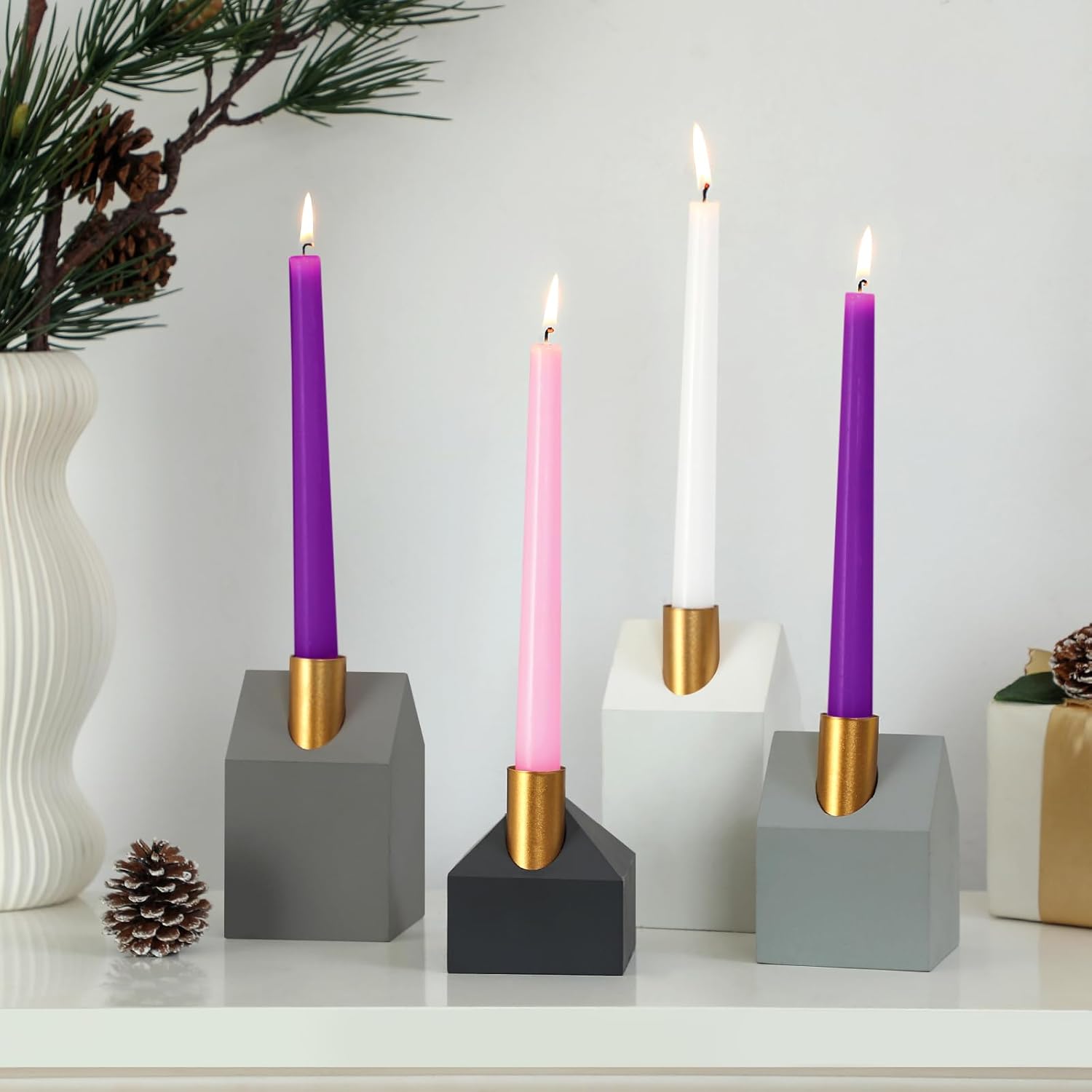 4 Pcs Christmas Wood Advent Candle Holders, Wooden Wreath Candlestick Holders For Advent Xmas Table Centerpiece Home Decor, Different Heights 3.54 Inch, 4.33 Inch, 5.12 Inch, And 5.91 Inch