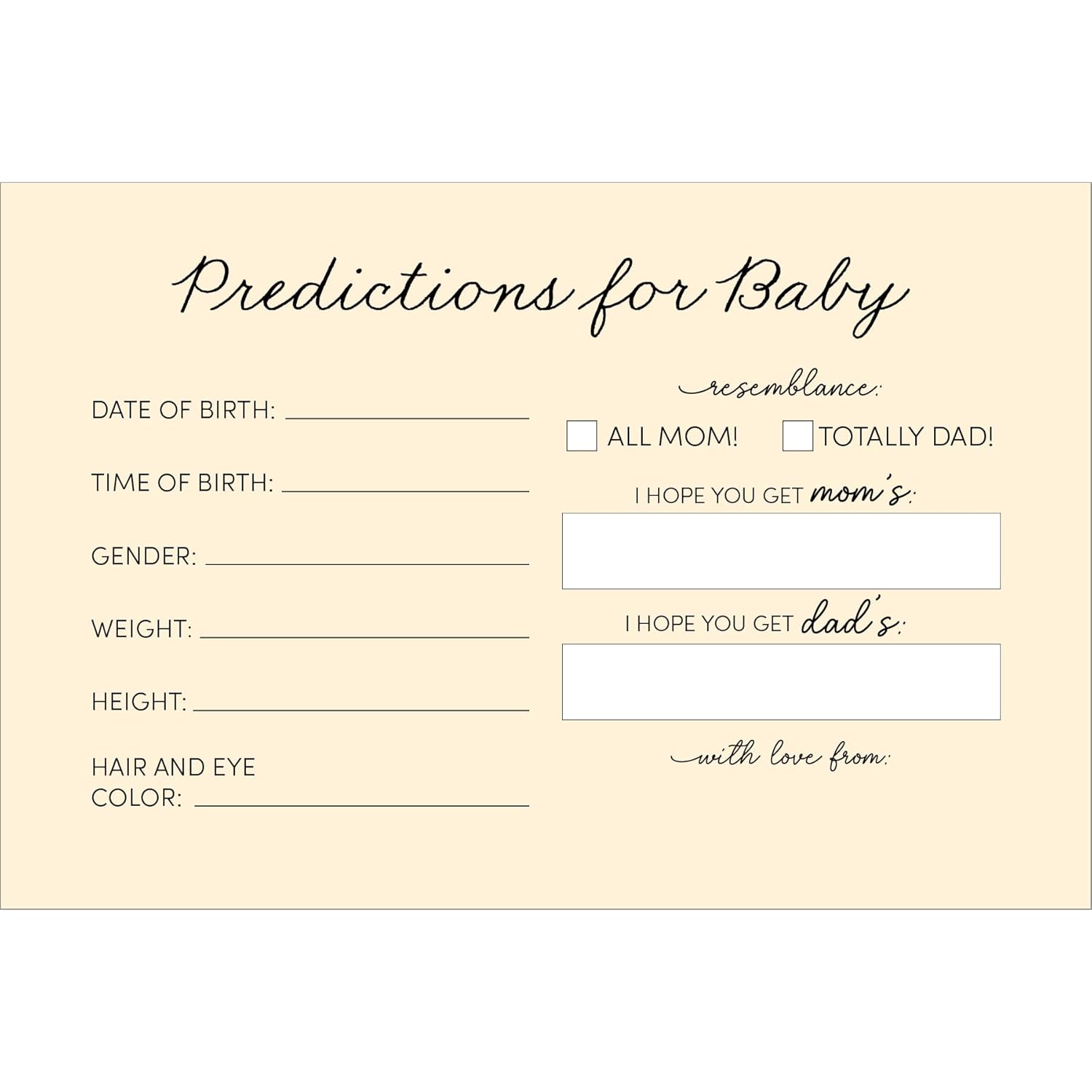 Advice And Wishes New Parents Advice, Baby Shower Game Ideas, Gender Reveal Party Keepsake, Baby Predictions - Pack Of 50 (Advice Cream 6X4)