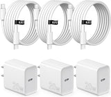 3 Pack 20W USB C Fast Wall Charger with 6FT USB C Cable for iPhone 17 16 15