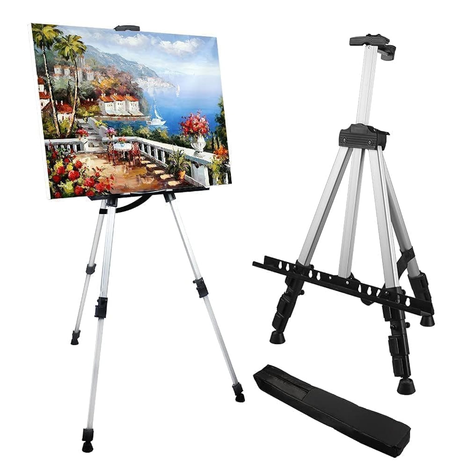 Art Easel Stand For Painting And Sign - Aluminum 66 Inch Metal Tripod Adjustable Portable Easels For Display - Canvas Stand For Floor Drawing - Gifts For Artists Woman Or Teen Art Supplies