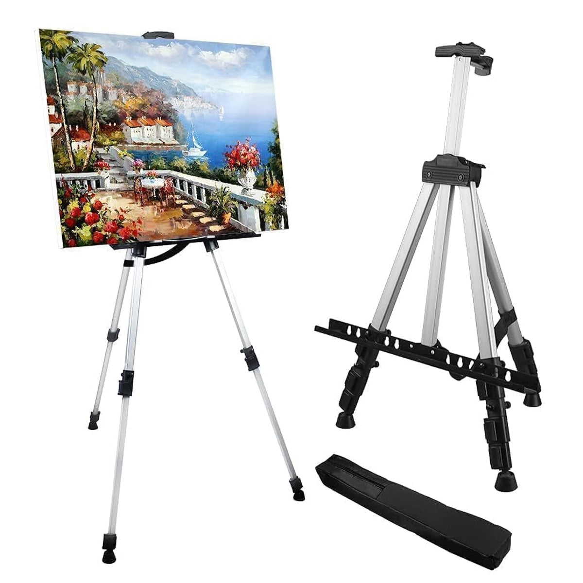 Art Easel Stand For Painting And Sign - Aluminum 66 Inch Metal Tripod Adjustable Portable Easels For Display - Canvas Stand For Floor Drawing - Gifts For Artists Woman Or Teen Art Supplies