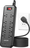 2 Prong Power Strip 10 Outlets 4 USB Ports 1700J 6FT Flat Plug Black