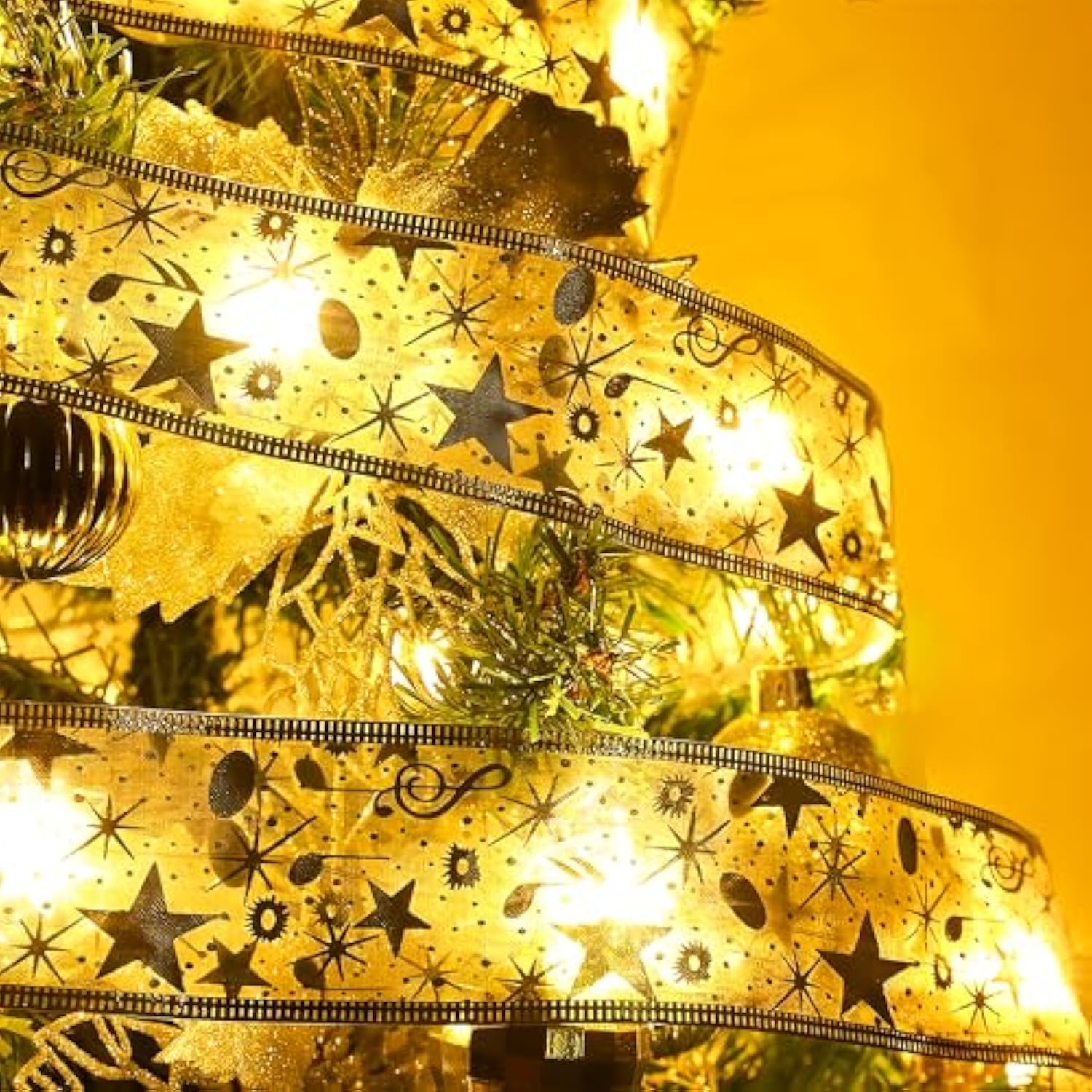 Christmas Tree Decorations ?Christmas Tree Ribbon String Ribbon Lights Gold 32Ft 100 Led Lights Copper Wire Bows Lights