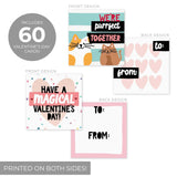 Mini Highlighted Text Valentine'S Day Cards / 60 Adorable Colorful Animal Pun To From Happy Valentine'S Day Cards / 3.5" X 3.5" Flat Double Sided Cute Love Day Classroom Card Pack / Made In The Usa