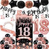 Rose Gold 18Th Birthday Decorations For Girls, Happy 18Th Birthday Decorations With Banner Backdrop For 18 Year Old Birthday Party Decoration Supplies