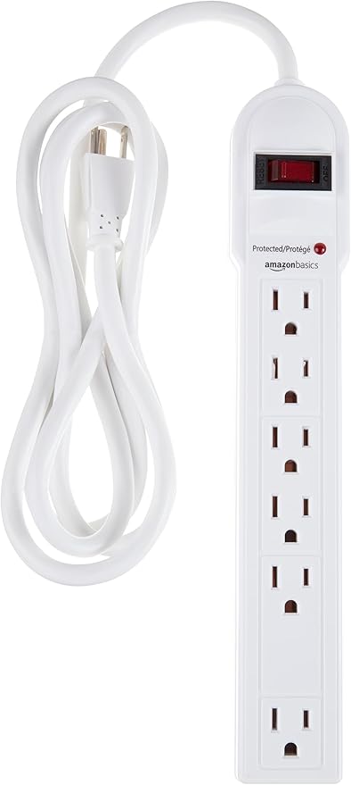 6 Outlet Surge Protector Power Strip 790 Joules 6FT Extension Cord with Circuit Breaker White