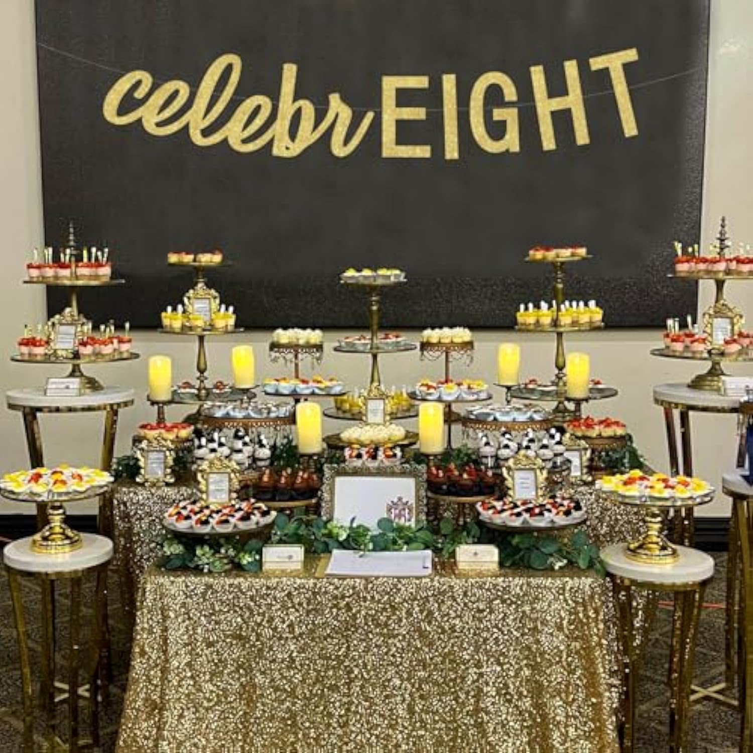 8Th Birthday Banner, Gold Celebreight Banner, 8Th Birthday Party Decorations For Boys And Girls Eight Bday Party Supplies