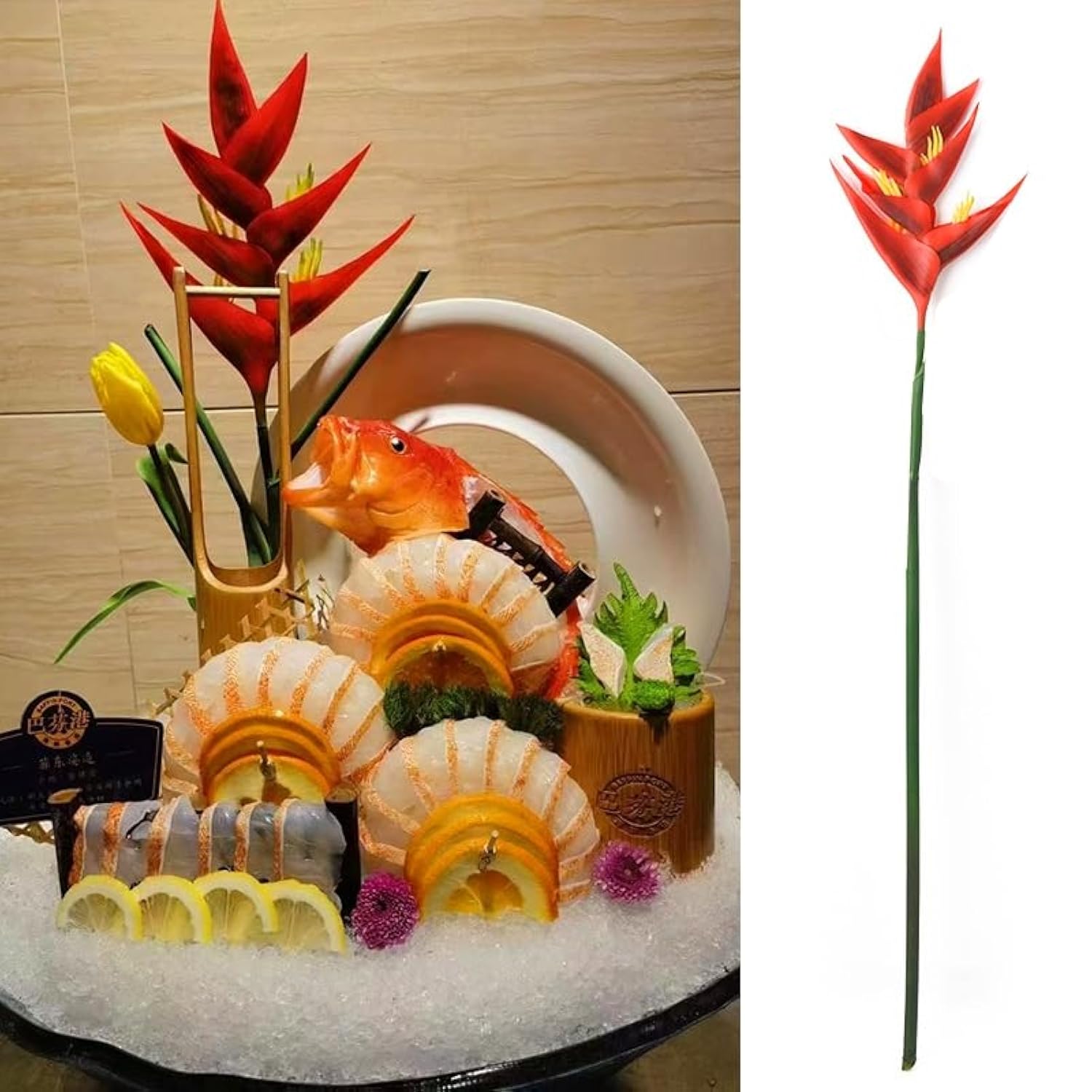 2 Pack Large Bird Of Paradise Heliconia Stem Artificial Flowers,Greenery Plants 1 Stem 7 Petals Fake Flowers Permanent Flower,Used For Diy Party, Office, And Home Decoration Display (Red A)