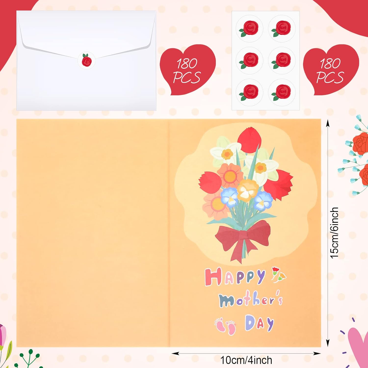 180 Pack Mother'S Day Card Assortment With 180 Envelopes And 180 Cute Stickers Floral Mother'S Day Greeting Cards Blank Inside For Birthday Supplies, 4 X 6 Inch, 12Designs