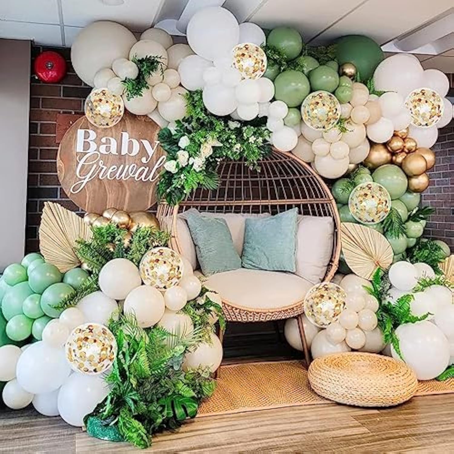 Sage Green Balloon Arch Kit,134 Pcs Sage Green Sand White Metallic Gold Matte White Confetti Latex Balloons For Bridal Shower Bachelor Party Wedding Birthday Party Decorations.